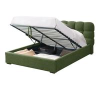 Lit coffre adulte 140x190 cm avec sommier et tête de lit capitonnée en tissu bouclé vert - Lola
