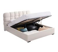 Lit coffre adulte 140x190 cm avec sommier et tête de lit capitonnée en velours beige - Lola