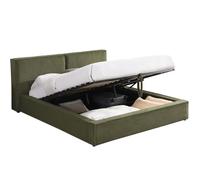Lit coffre adulte 140x190 cm avec sommier et tête de lit matelassée en velours côtelé vert - Arno