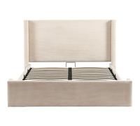 Lit coffre adulte 140x190 cm avec tête de lit capitonnée en velours côtelé beige - Elma