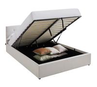 Lit coffre adulte 140x190 cm avec tête de lit matelassée en tissu beige et sommier - Tina