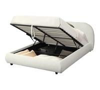 HOMIFAB Lit Coffre 140x190 cm avec tête de lit matelassée en Tissu bouclé Beige - Madisson