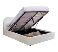 Lit coffre adulte 140x190 cm avec tête de lit matelassée en velours beige - Suzon