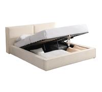 Lit coffre adulte 160x200 cm avec sommier et tête de lit matelassée en velours côtelé beige - Arno