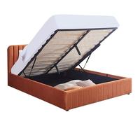 Lit coffre adulte 160x200 cm avec tête de lit capitonnée en velours terracotta - Ava