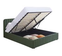 HOMIFAB Lit Coffre Adulte 160x200 cm avec tête de lit capitonnée en Velours Vert Kaki - Ava
