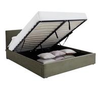 Lit Coffre Adulte 160x200 cm avec tête de lit matelassée en Velours côtelé Vert et sommier - Tina