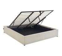 Lit coffre adulte 180x200 cm en velours côtelé beige avec sommier - Handy