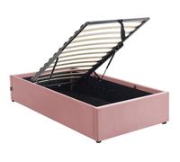 Lit coffre adulte 90x190 cm en velours rose avec sommier - Handy