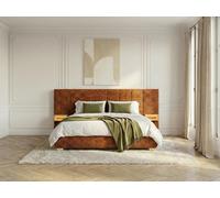 Lit coffre ALOE avec tête de lit capitonnée chevets et LED intégrées orange 160x200 BOBOCHIC 160x200 Orange