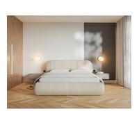 Lit coffre - ASMELIO - 140x200 cm - en tissu tressé beige