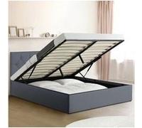 Lit Coffre Double Austin Avec Sommier 160 X 200 Cm Pvc Gris Gris