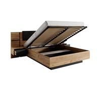 Lit coffre avec chevets 140 x 190 cm - Avec LEDs - Coloris : Naturel et anthracite - ELYNIA