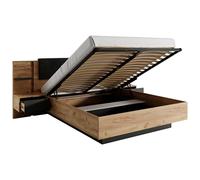 Lit coffre avec chevets 140 x 190 cm - Avec LEDs - Coloris : Naturel et anthracite - ELYNIA