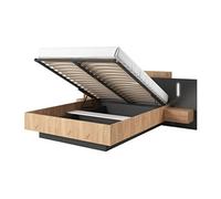 Lit coffre avec chevets 160 x 200 cm - 2 tiroirs - Avec LEDs - Coloris : Naturel et anthracite - FRANCOLI