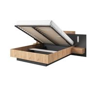 Lit coffre avec chevets 160 x 200 cm - 2 tiroirs - Avec LEDs - Coloris : Naturel et anthracite - FRANCOLI