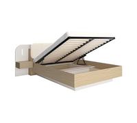 Lit coffre avec chevets 160 x 200 cm - Avec LEDs - Coloris : Beige et naturel - LYORIMA