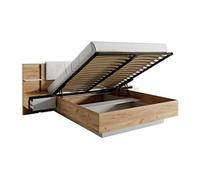 Lit 2 places Vente-Unique.com Lit coffre avec chevets 160 x 200 cm - Avec LEDs - Coloris : Naturel et blanc - ELYNIA