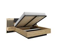 Lit coffre avec chevets 160 x 200 cm - Avec LEDs - Coloris : Naturel et noir - ARIADA