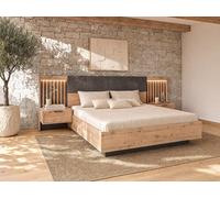 Lit coffre avec chevets 160 x 200 cm - Avec LEDs - Coloris : Naturel et noir - ARIADA