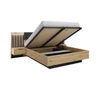 Lit coffre avec chevets 160 x 200 cm - Avec LEDs - Coloris : Naturel et noir - ARIADA