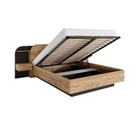 Lit coffre avec chevets 160 x 200 cm - Avec LEDs - Coloris : Naturel et noir - JUVISIA