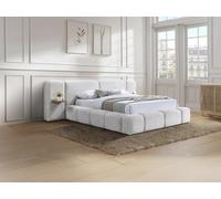 Lit coffre avec chevets 160 x 200cm - Tissu bouclette - Beige + Matelas - VILACO