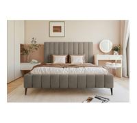 Lit coffre avec pieds - FIARRO - 140x200 cm - en tissu velours gris-beige
