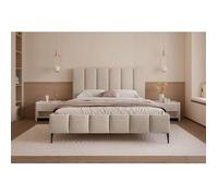 Lit coffre avec pieds - SARAFINO - 140x200 cm - en tissu velours beige
