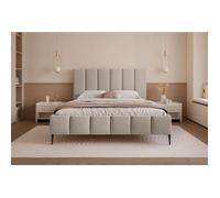 Lit coffre avec pieds - SARAFINO - 180x200 cm - en tissu velours gris beige