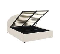 sweeek | Lit coffre avec sommier à lattes et tête de lit finition bouclette blanc L 206 x P 1535 x H 102cm Blanc G