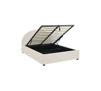 | Lit coffre avec sommier à lattes et tête de lit finition bouclette blanc L 206 x P 1535 x H 102cm