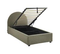 sweeek Lit coffre avec sommier à lattes et tête de lit finition bouclette kaki L 206 x P 104 x H 102cm Kaki