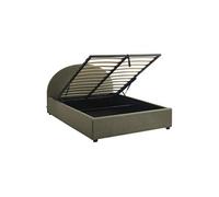 sweeek Lit coffre avec sommier à lattes et tête de lit finition bouclette kaki L 206 x P 1535 x H 102cm Kaki