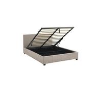 sweeek | Lit coffre avec sommier à lattes et tête de lit finition tissu beige L 202 x P 148 x H 86cm Beige G