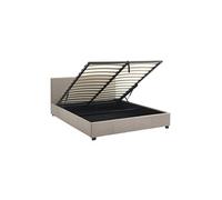 Lit coffre avec sommier à lattes et tête de lit finition tissu beige L211 x P168 x H86cm