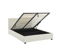 Lit coffre avec sommier à lattes et tête de lit. finition velours côtelé blanc. L 202 x P 148 x H 86cm