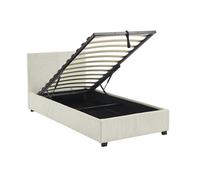 Lit coffre avec sommier à lattes et tête de lit. finition velours côtelé blanc. L 202 x P 97.5 x H 86cm