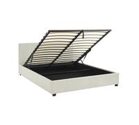 Lit coffre avec sommier à lattes et tête de lit. finition velours côtelé blanc. L 211 x P 168 x H 86cm