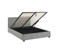 Lit coffre avec sommier à lattes et tête de lit. finition velours côtelé gris. L 202 x P 148 x H 86cm