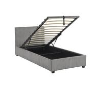 Lit coffre avec sommier à lattes et tête de lit finition velours côtelé gris L 202 x P 975 x H 86cm