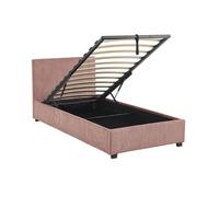 Lit coffre avec sommier à lattes et tête de lit finition velours côtelé rose L 202 x P 975 x H 86cm