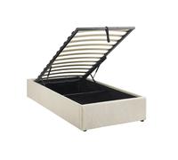 sweeek - Lit Coffre avec sommier à Lattes. Finition Bouclette. Blanc. L 203 x P 97 x H 32cm