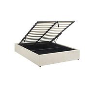 Lit coffre avec sommier à lattes finition bouclette blanc L 204 x P 148 x H 32cm