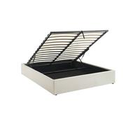 Lit coffre avec sommier à lattes. finition bouclette. blanc. L 213 x P 166.5 x H 32cm