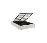 Lit coffre avec sommier à lattes finition velours côtelé blanc L 204 x P 148 x H 32cm