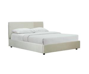 Lit coffre avec sommier et tête de lit à motif en velours beige 160 x 200 cm RIGA