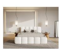 Lit coffre avec tête de lit - CLOUDY II - 140x200 cm - en bouclette crème
