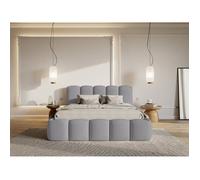 Lit coffre avec tête de lit - CLOUDY II - 160x200 cm - en bouclette grey