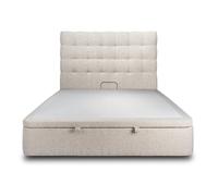 Lit coffre avec tte de lit capitonne Bouclette Beige 180x200 H39cm